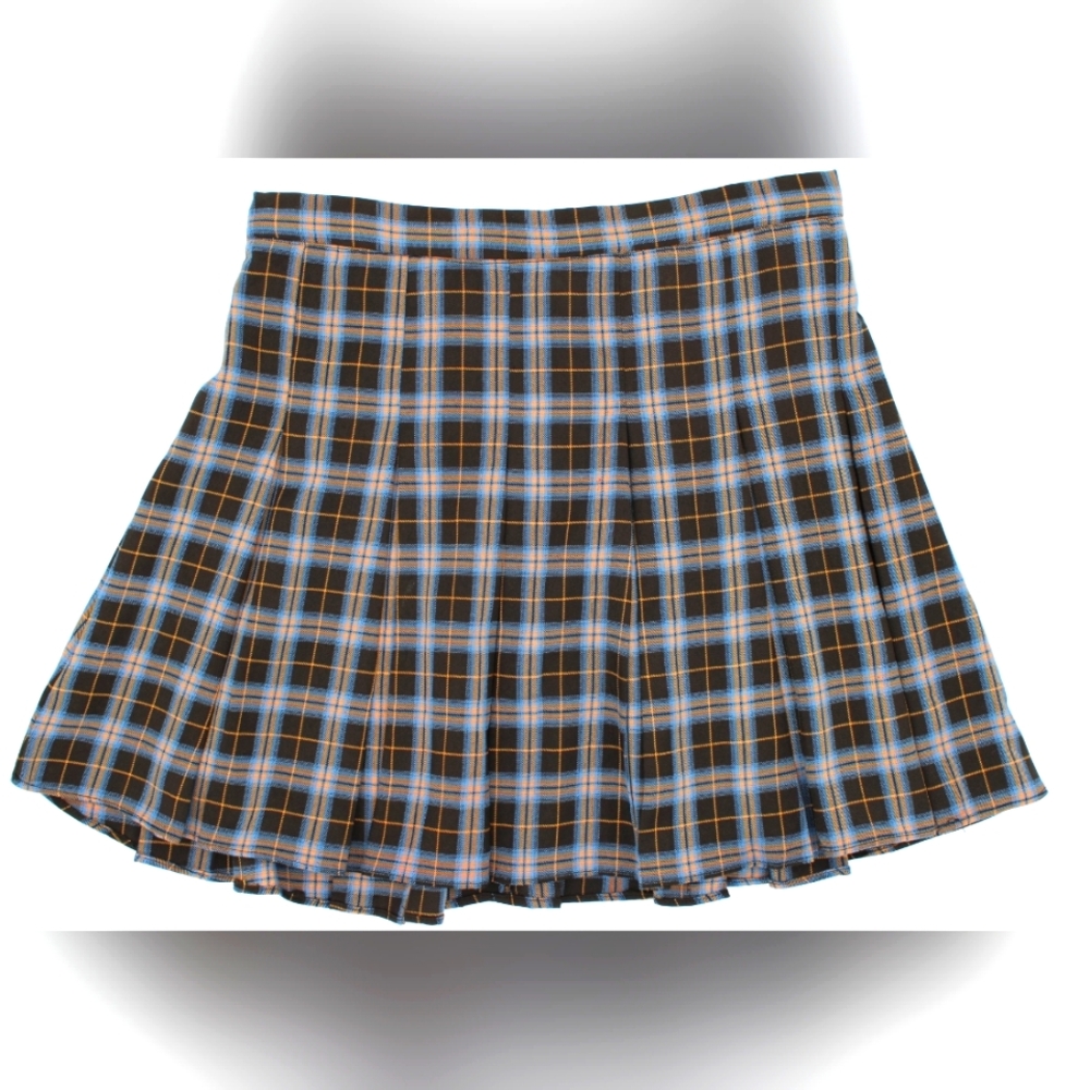 Plaid Mini Skirt – Blue/Orange | 15” Waist, Falling Love Brand